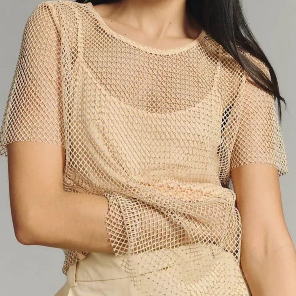 Sunday in Brooklyn Rhinestone Mesh Top, NWT